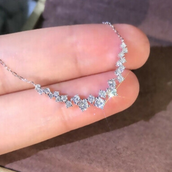 Jewelry - Diamond Cluster Curved Bar Necklace